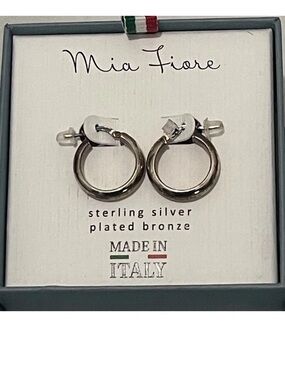 Mia Fiore Sterling Silver Plated Bronze Hoop Earrings Made Italy NEW in Gift Box